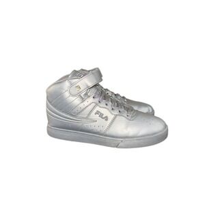 Fila Womens Metallic Silver High Top Sneakers Ankle Strap Glitter Laces